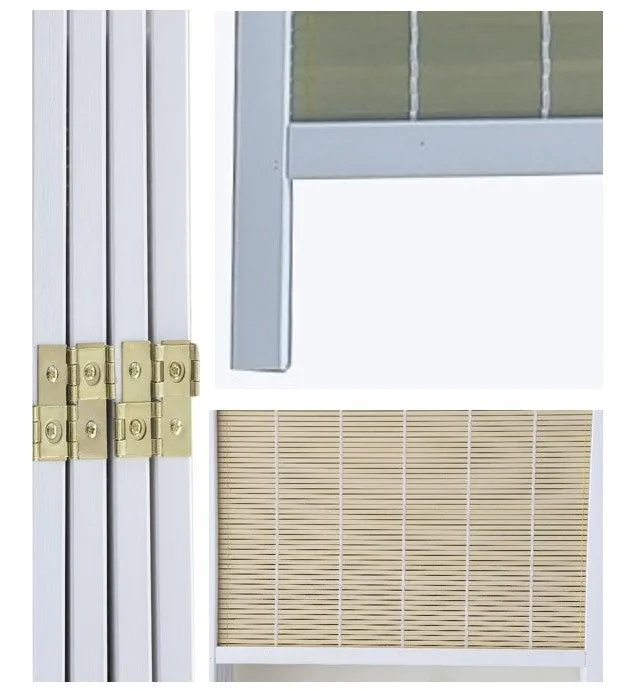 AFT-Woven Wooden Room Divider and Folding Privacy Screen 4 Panel Foldable 2209-4 White