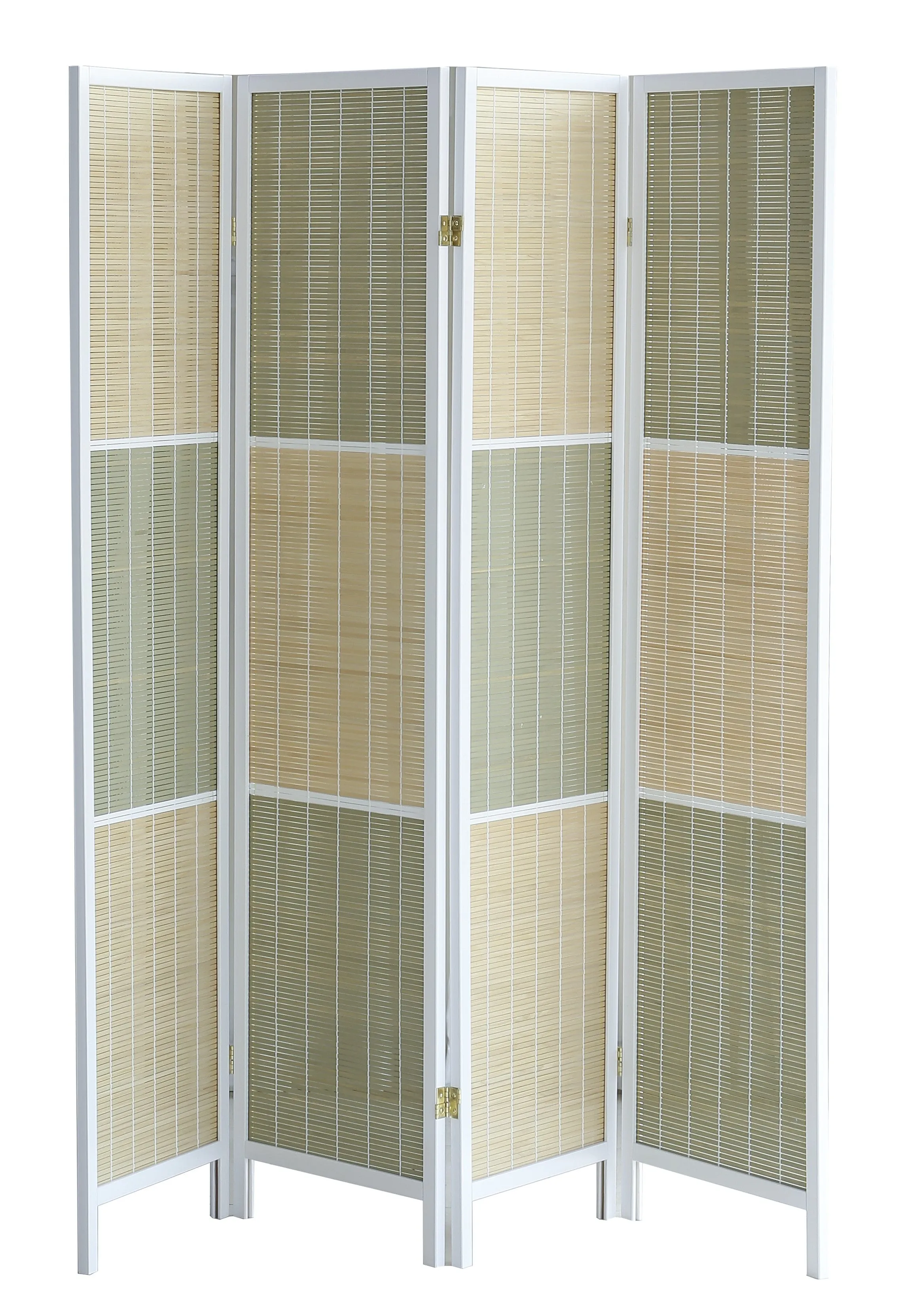 AFT-Woven Wooden Room Divider and Folding Privacy Screen 4 Panel Foldable 2209-4 White