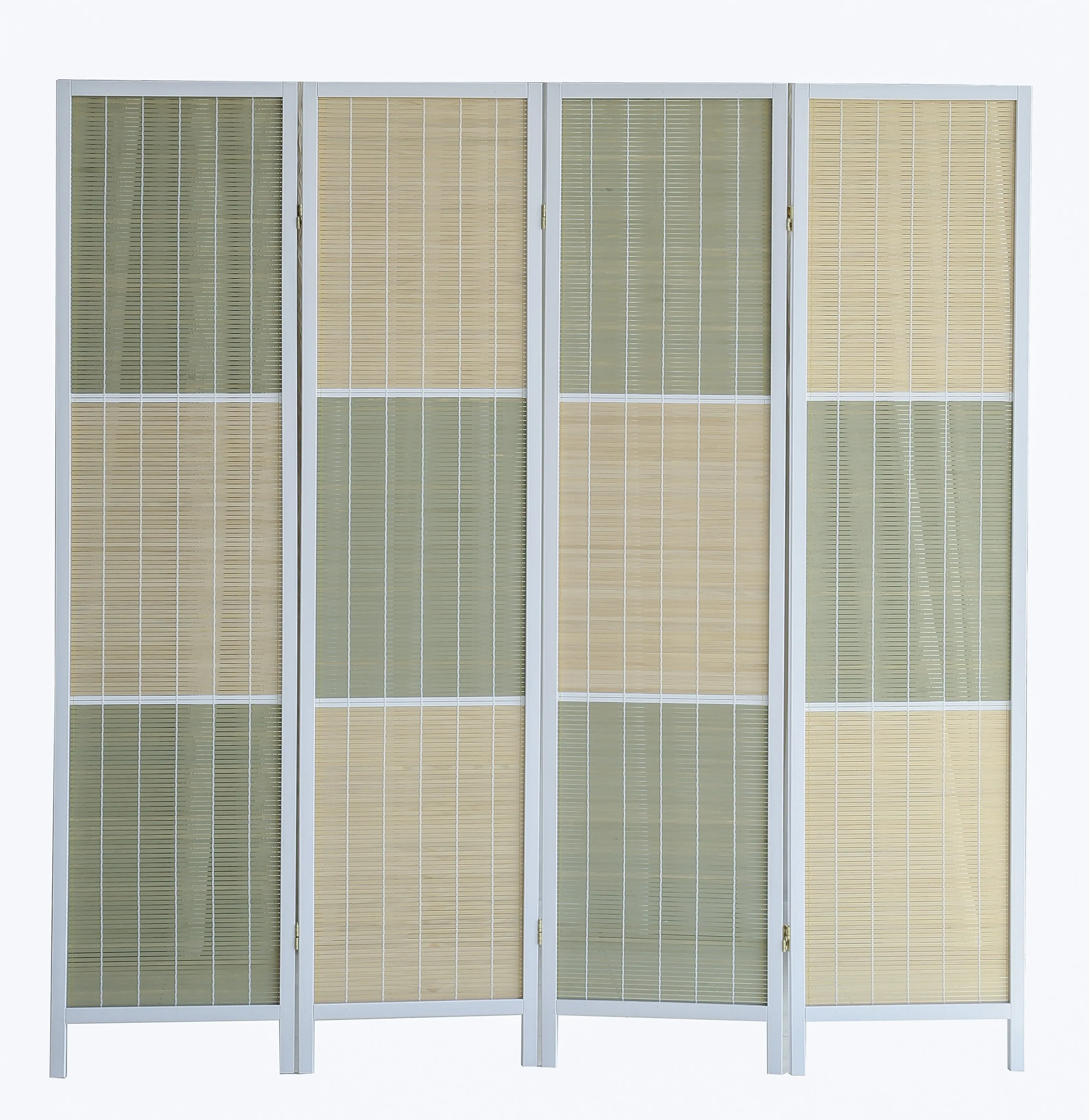 AFT-Woven Wooden Room Divider and Folding Privacy Screen 4 Panel Foldable 2209-4 White
