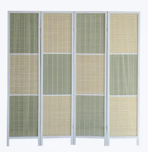 AFT-Woven Wooden Room Divider and Folding Privacy Screen 4 Panel Foldable 2209-4 White