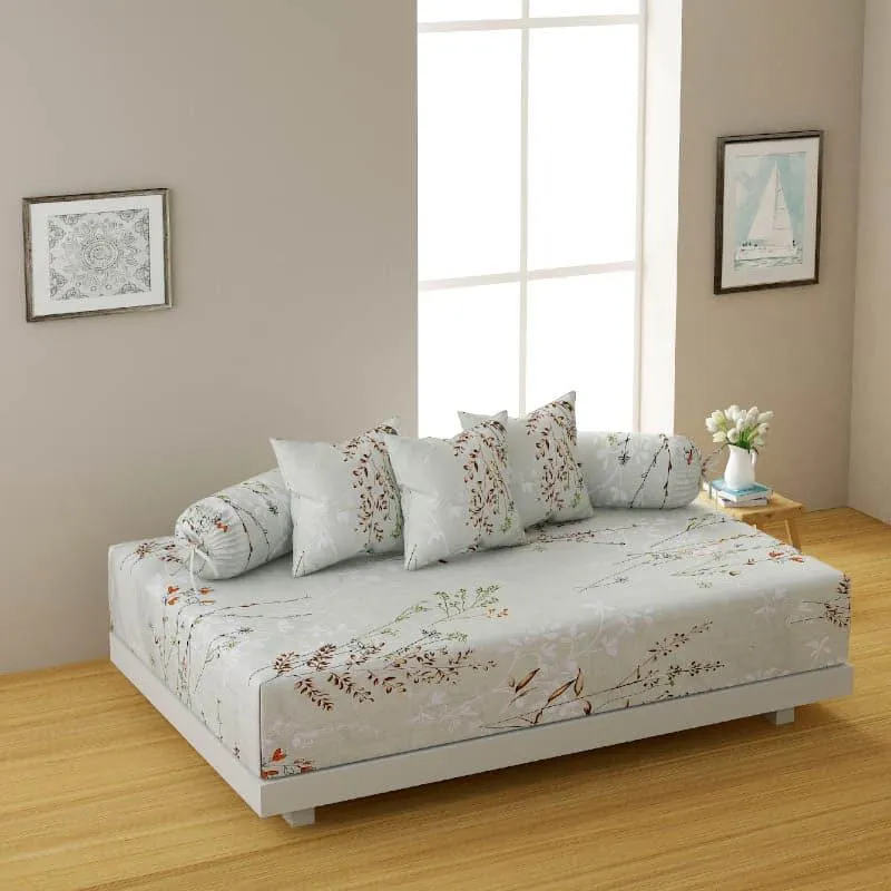 Azalea Floral Diwan Set - Pale Green