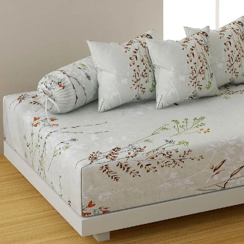 Azalea Floral Diwan Set - Pale Green