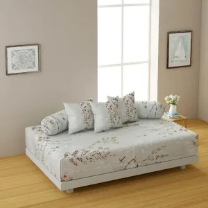 Azalea Floral Diwan Set - Pale Green