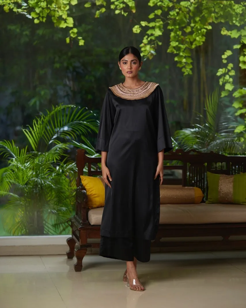 Black Satin Silk Kurta Pant Set