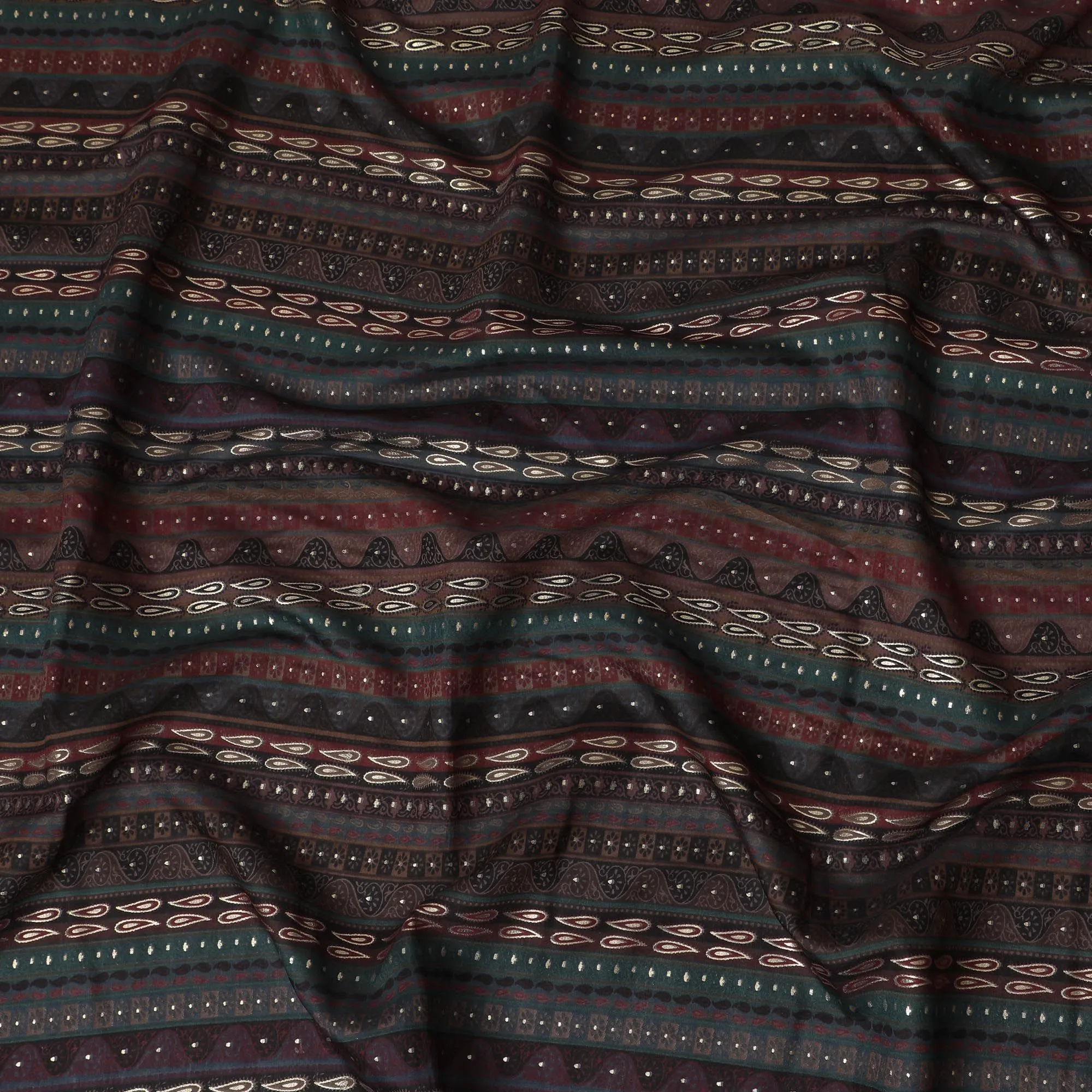 Bohemian Elegance Striped Viscose Fabric - 110cm Width, Rich Textured Weave, Order in Meters Online-D18016