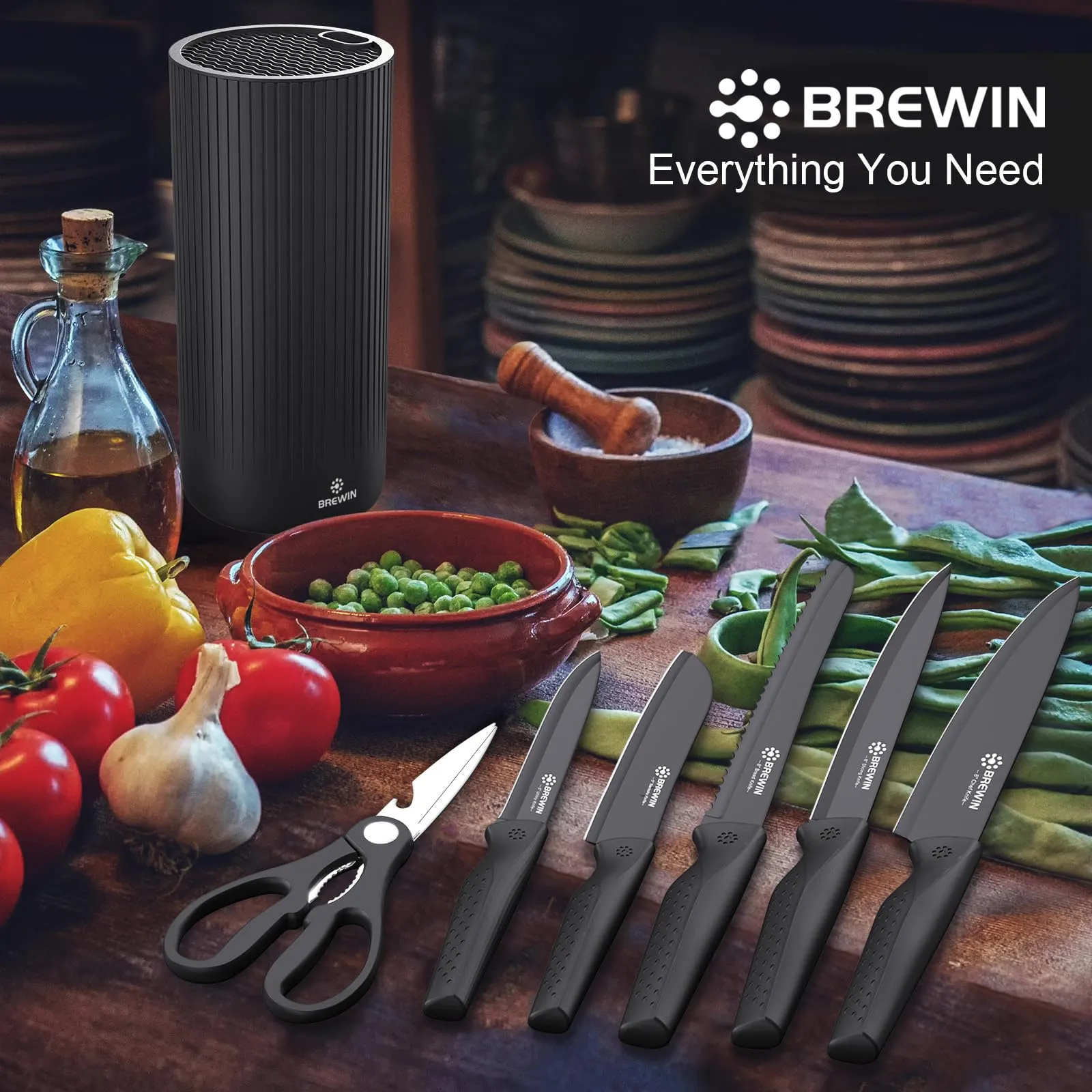 Brewin Knife Set, Kitchen Knife Set, Knives Set for Kitchen, Universal Knife Block, Utility Knife Block Set, Kitchen Essentials, New Home Essentials, Apartment Essentials, Dishwasher Safe