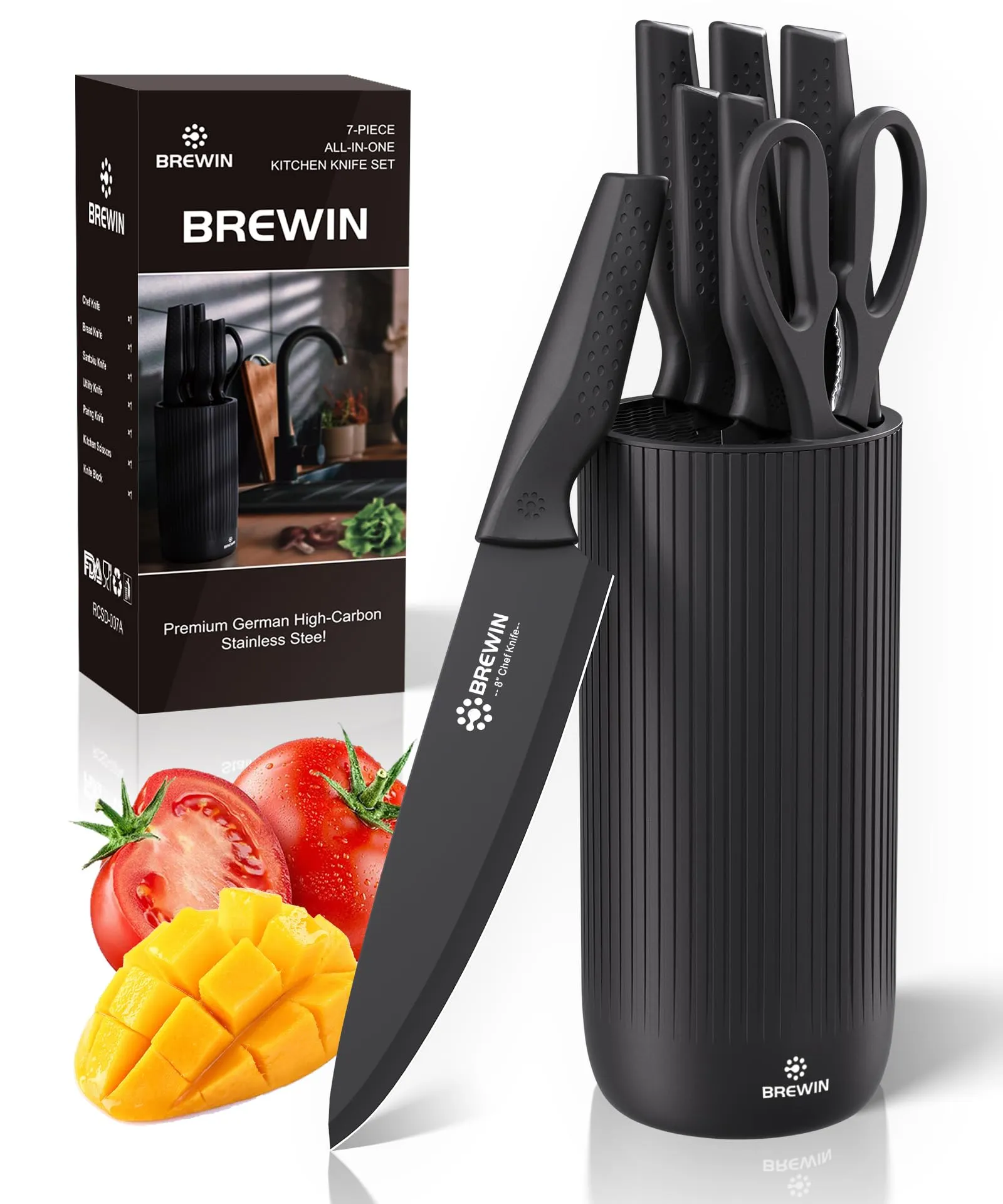 Brewin Knife Set, Kitchen Knife Set, Knives Set for Kitchen, Universal Knife Block, Utility Knife Block Set, Kitchen Essentials, New Home Essentials, Apartment Essentials, Dishwasher Safe
