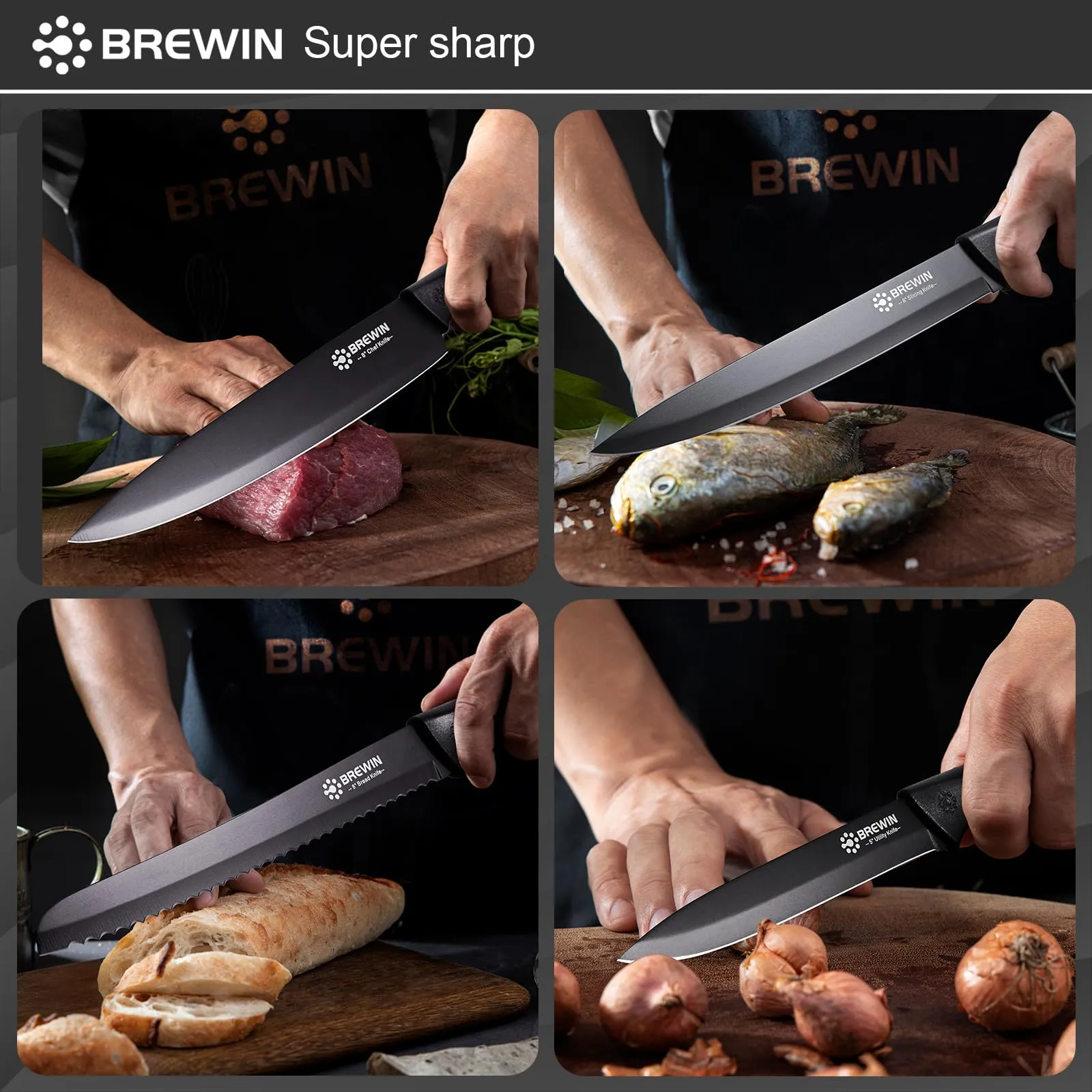 Brewin Knife Set, Kitchen Knife Set, Knives Set for Kitchen, Universal Knife Block, Utility Knife Block Set, Kitchen Essentials, New Home Essentials, Apartment Essentials, Dishwasher Safe