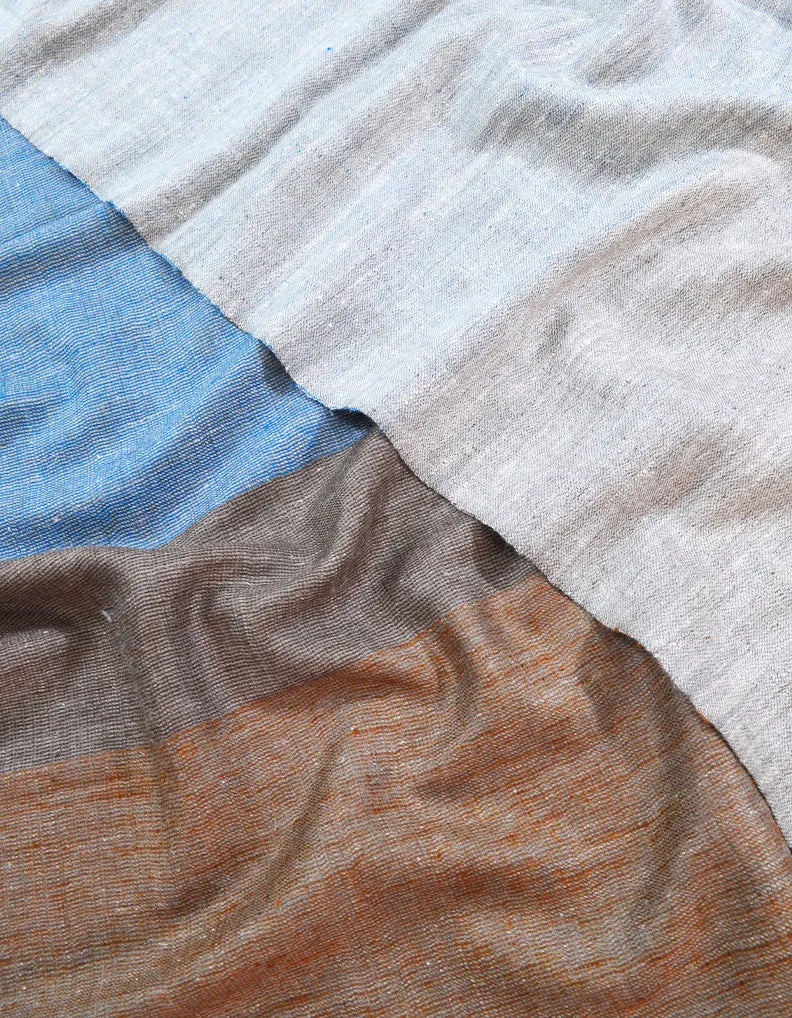 Brown Blue White and Natural Grey Reversible Pashmina Shawl 7333