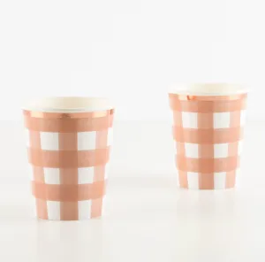 burnt orange gingham party cups - set of 8