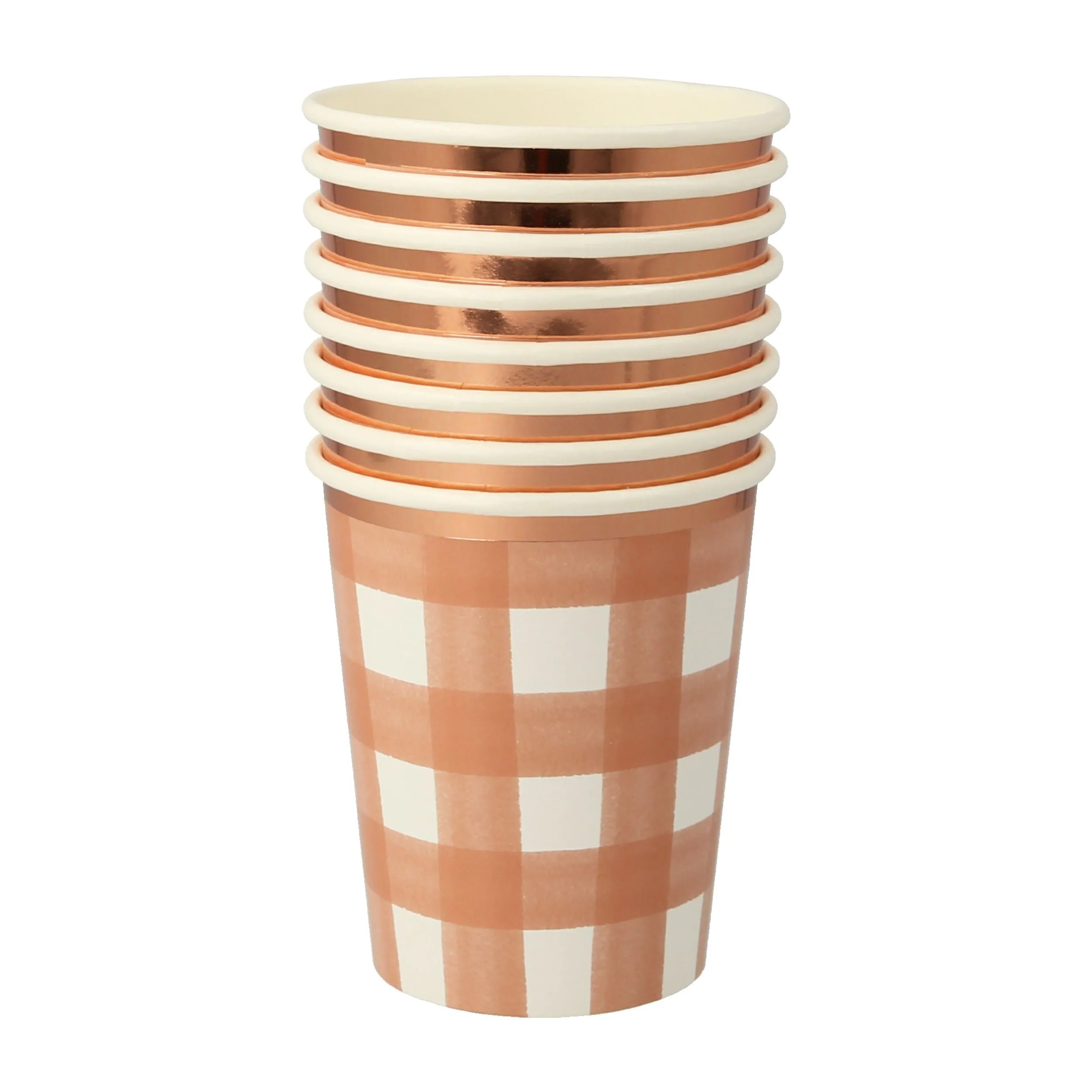 burnt orange gingham party cups - set of 8
