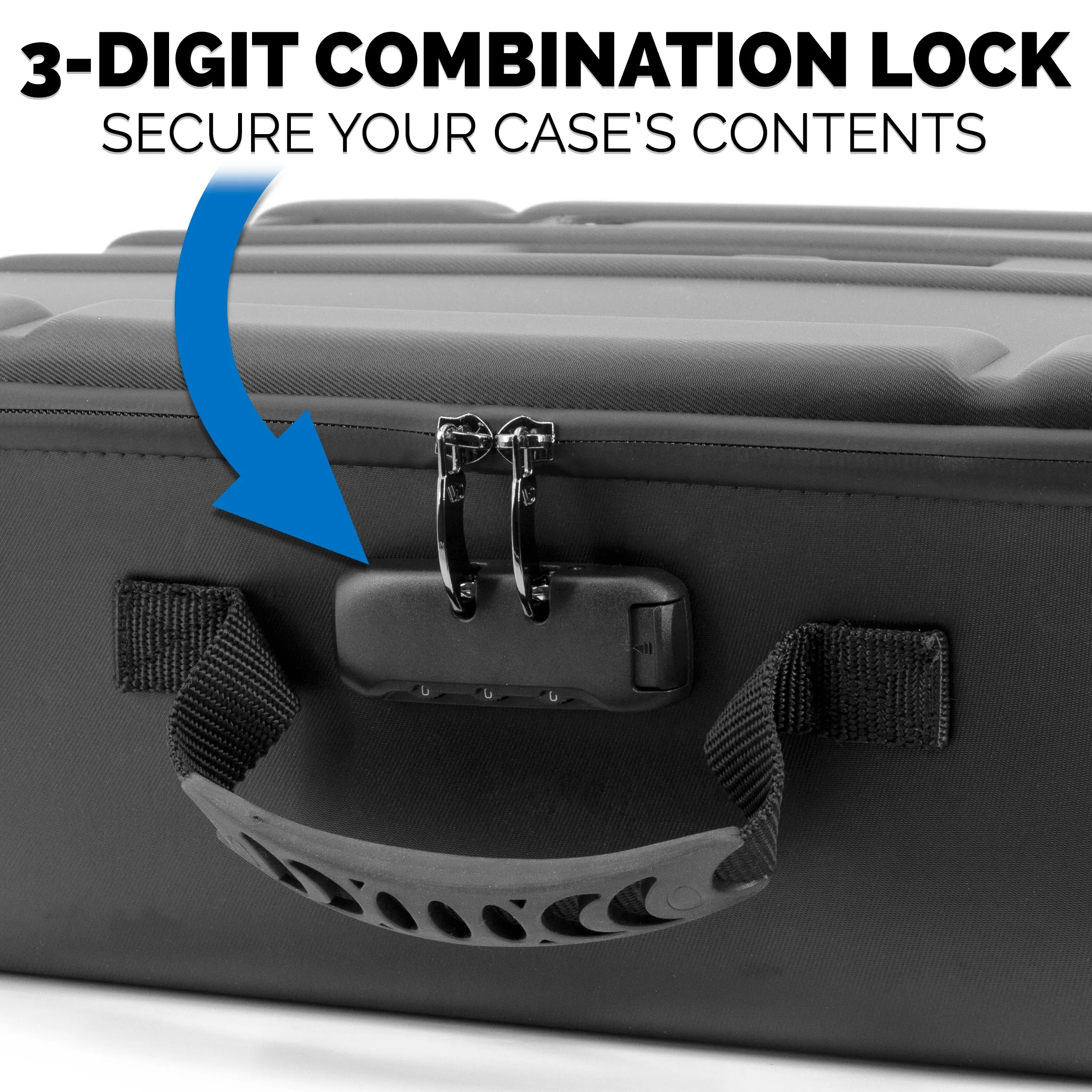 CASEMATIX Miniature Carrying Case with Programmable Lock - 144 Slot Miniature Storage Case with Four Foam Trays For Minis, Shoulder Strap and More!