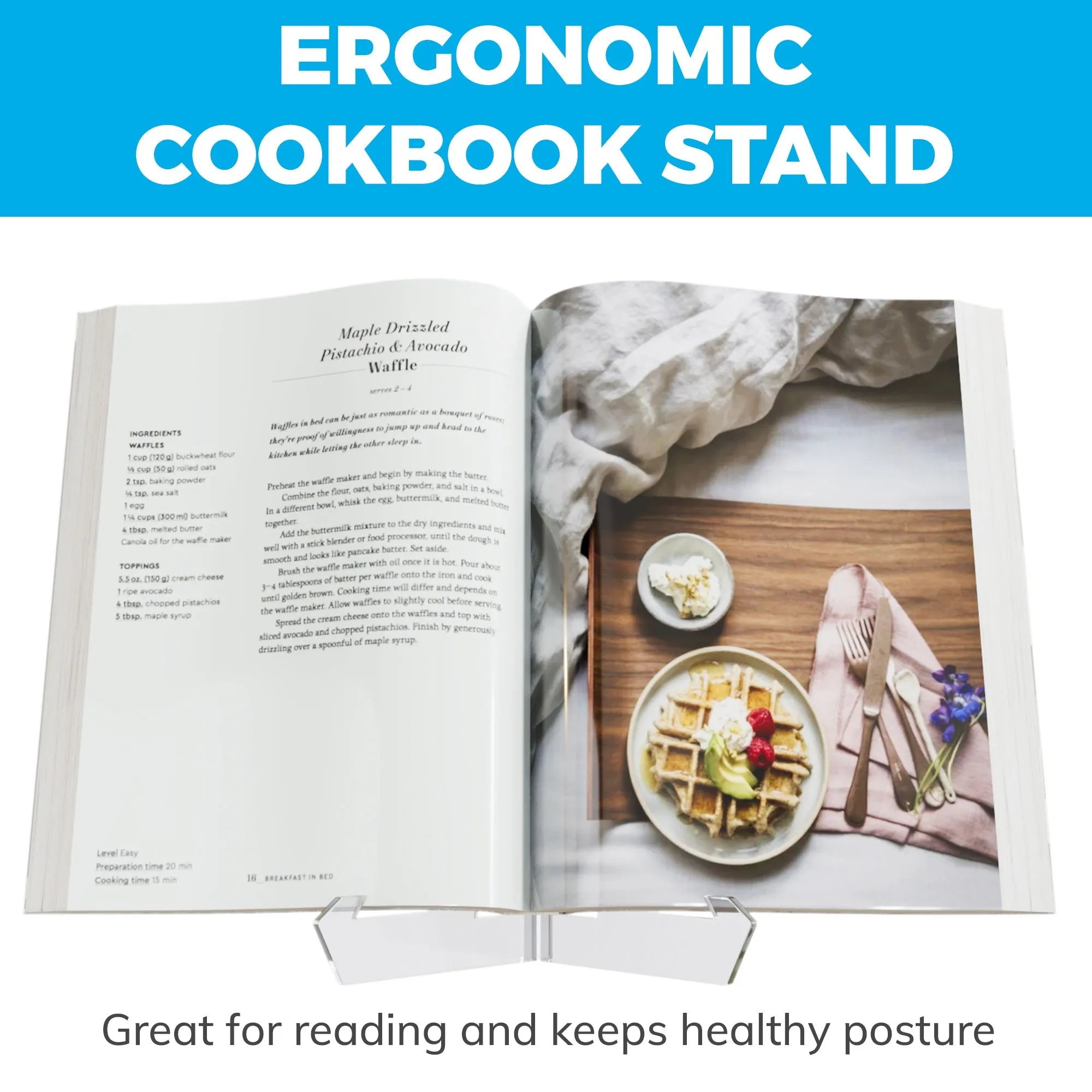 Cook Book Holder with Set of 6 Cutting mats - Acrylic Cookbook Tablet & Cutting Board Stand – Versatile Kitchen Recipe Cookbook Stand - Book Holders for Reading Hands Free