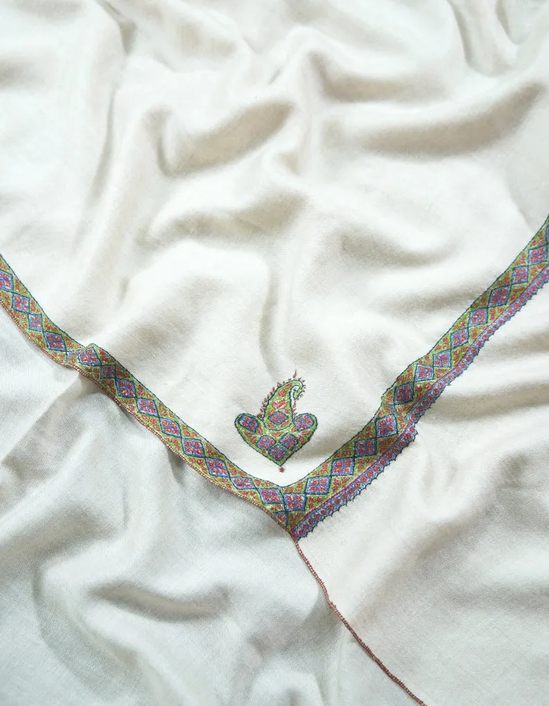 creamy white men's embroidery pashmina shawl 8938