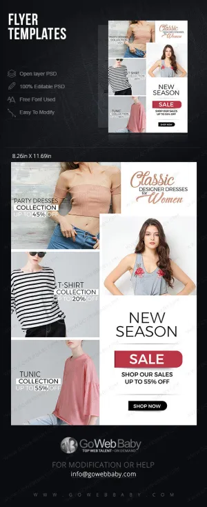 Flyer templates - Classic designer dresses for website marketing
