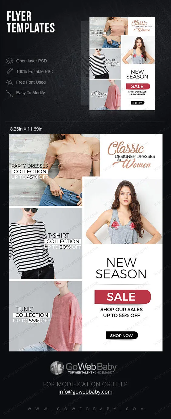 Flyer templates - Classic designer dresses for website marketing