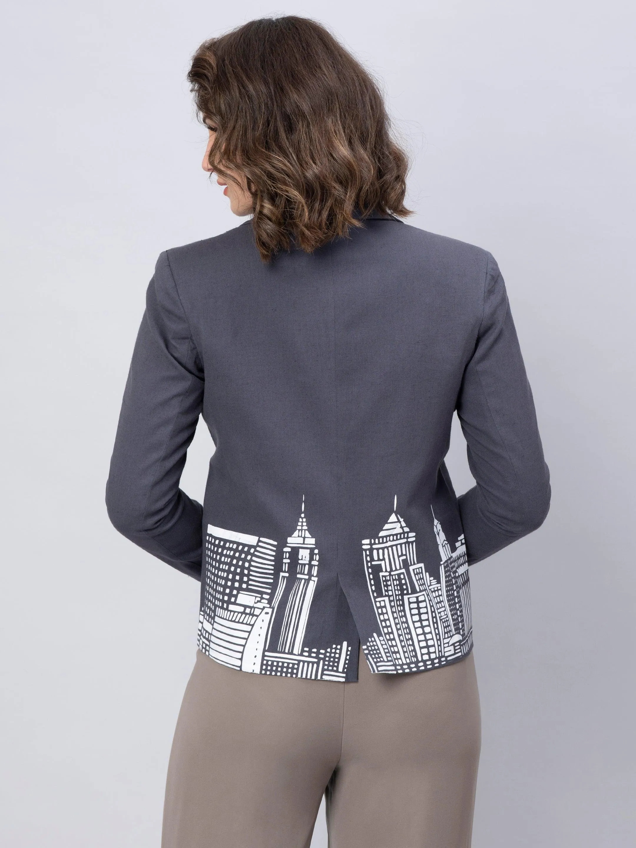 Grey Cotton Single Breasted Blazer: Casual Elegance Refined