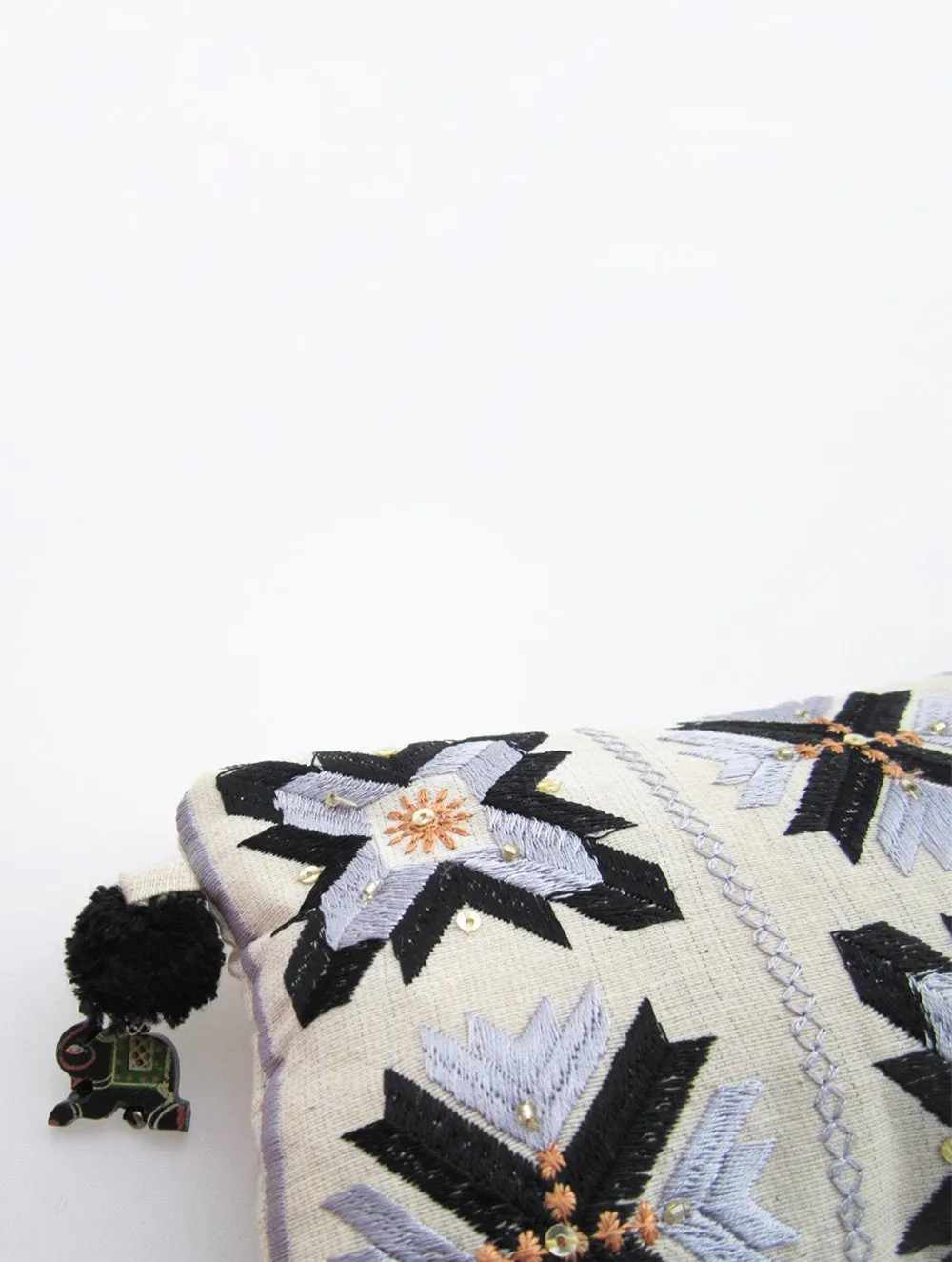 Handcrafted Phulkari Utility Pouch - Black & Grey