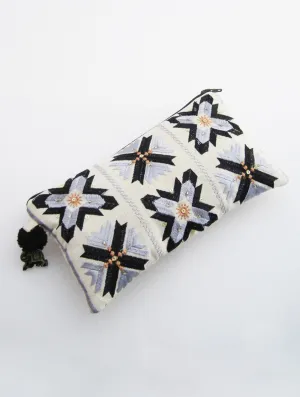 Handcrafted Phulkari Utility Pouch - Black & Grey