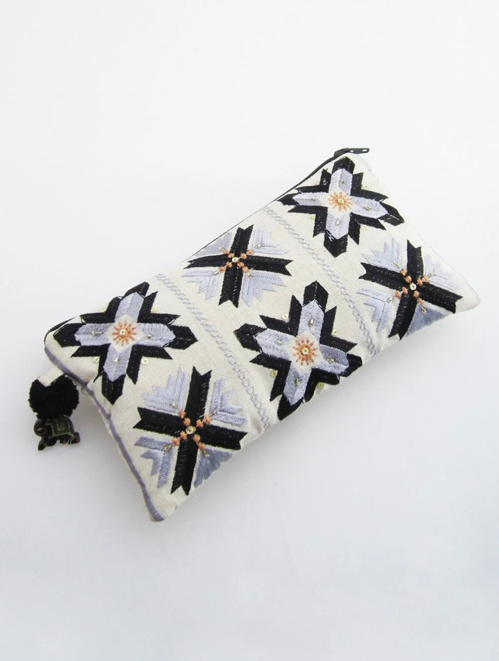 Handcrafted Phulkari Utility Pouch - Black & Grey
