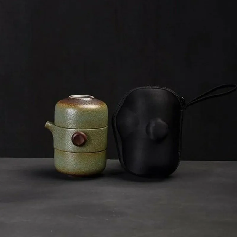 Handmade Ceramic Travel Teapot with 2 Cups & Sleek Travel Bag - 3 Colors to Choose From