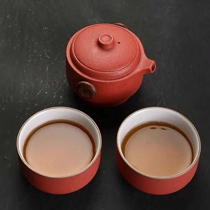 Handmade Ceramic Travel Teapot with 2 Cups & Sleek Travel Bag - 3 Colors to Choose From