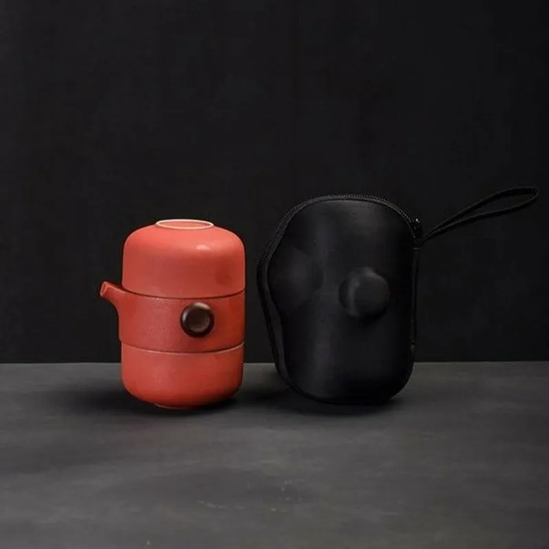 Handmade Ceramic Travel Teapot with 2 Cups & Sleek Travel Bag - 3 Colors to Choose From