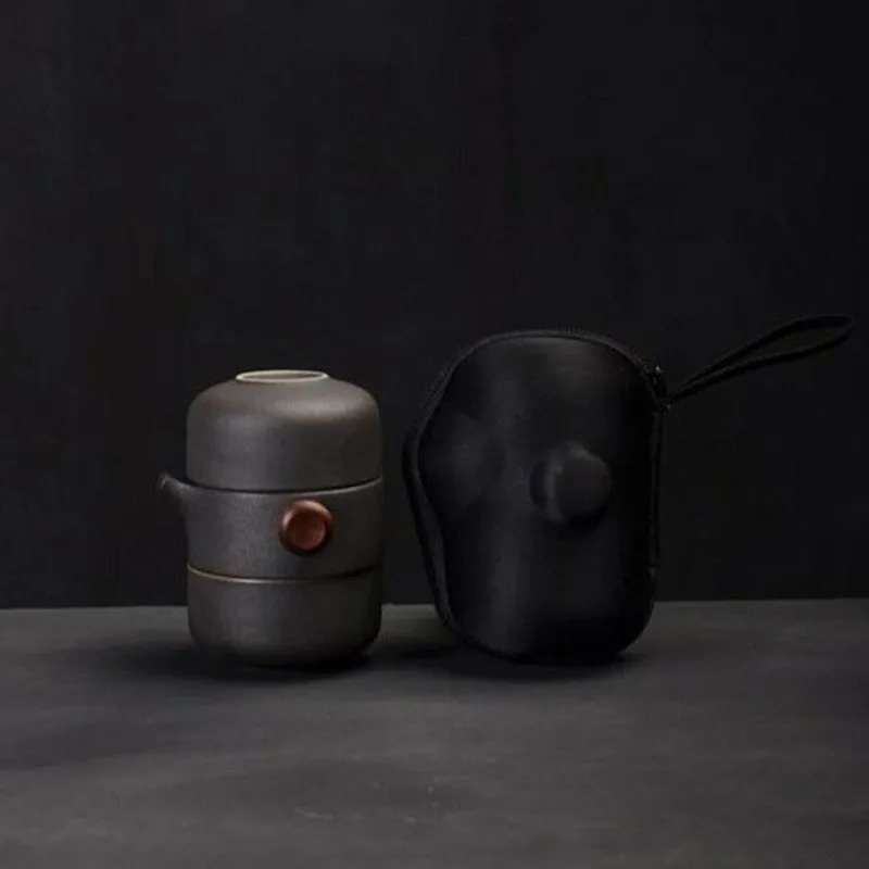 Handmade Ceramic Travel Teapot with 2 Cups & Sleek Travel Bag - 3 Colors to Choose From