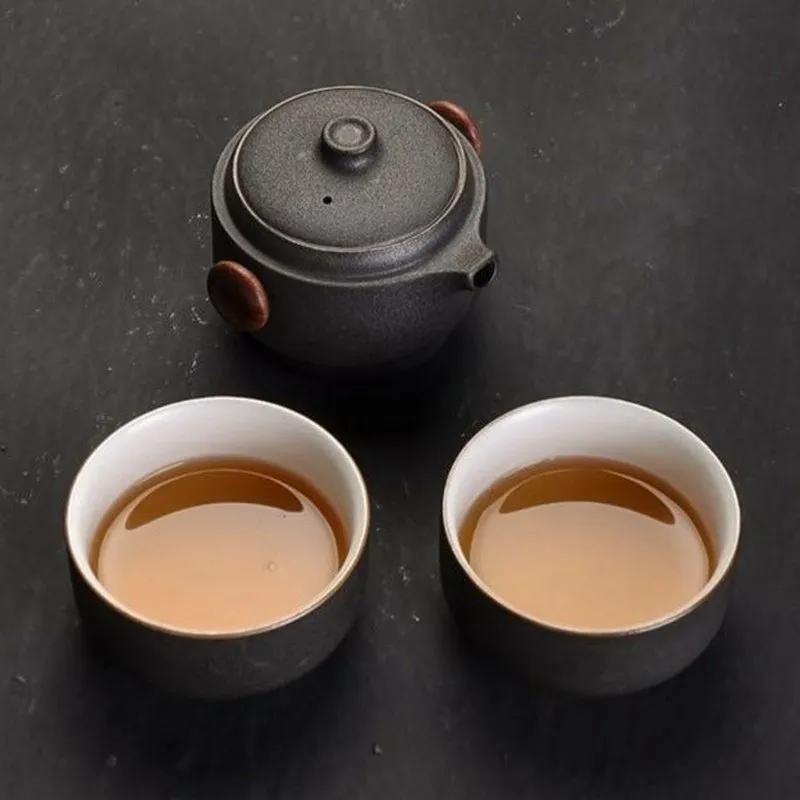 Handmade Ceramic Travel Teapot with 2 Cups & Sleek Travel Bag - 3 Colors to Choose From
