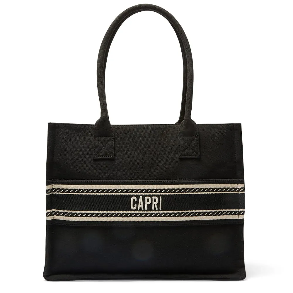 Hotel Tote in Black Multi Canvas