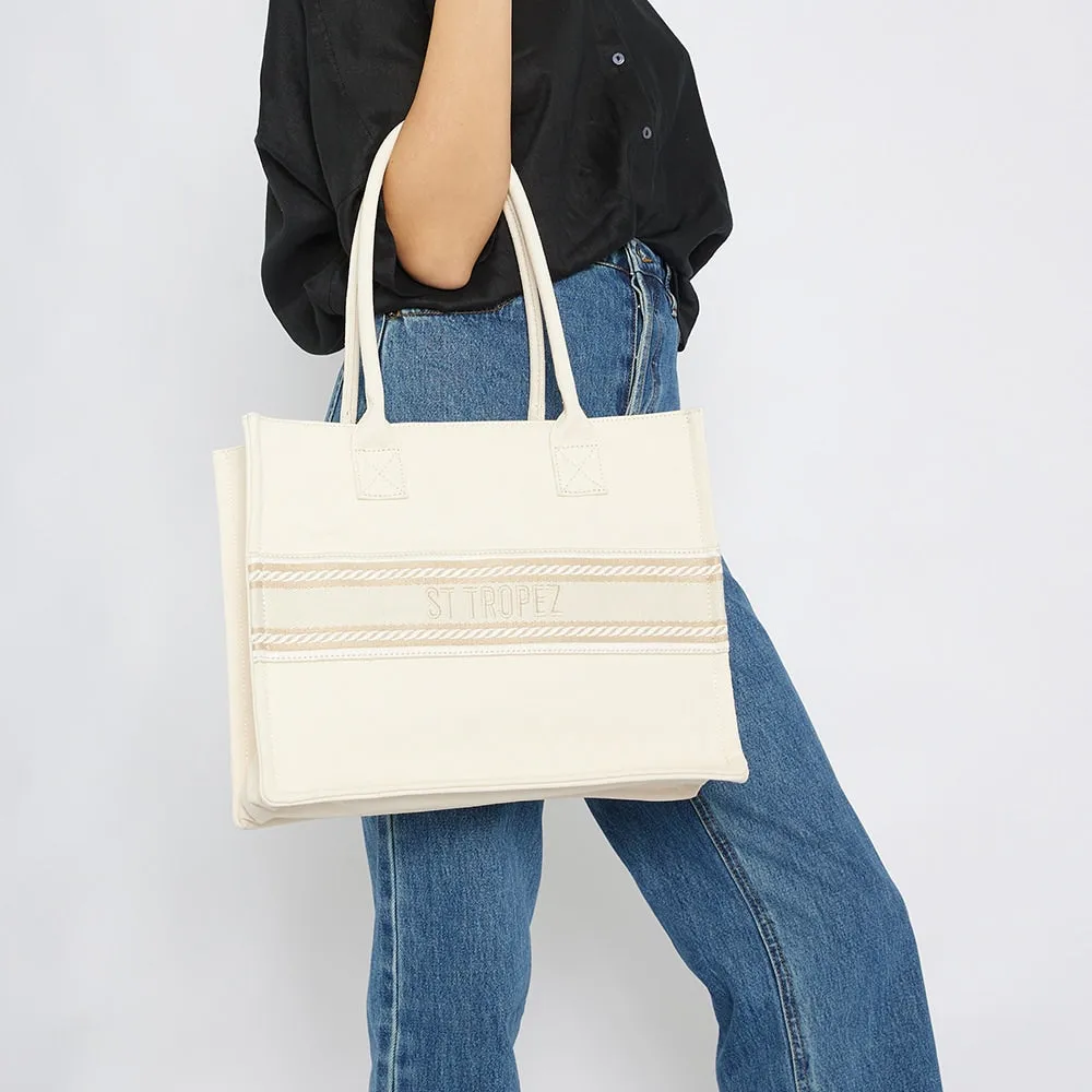 Hotel Tote in Ivory Multi Canvas