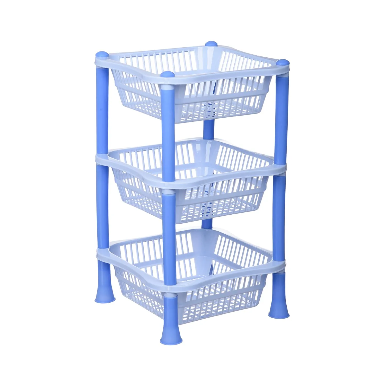 Kuber Industries Storage Basket | Plastic 3 Layer Square Storage Basket | Storage Rack for Kitchen | Multi-Layer Vegetable Rack | Fiesta Floor-Standing Rack | Sky Blue