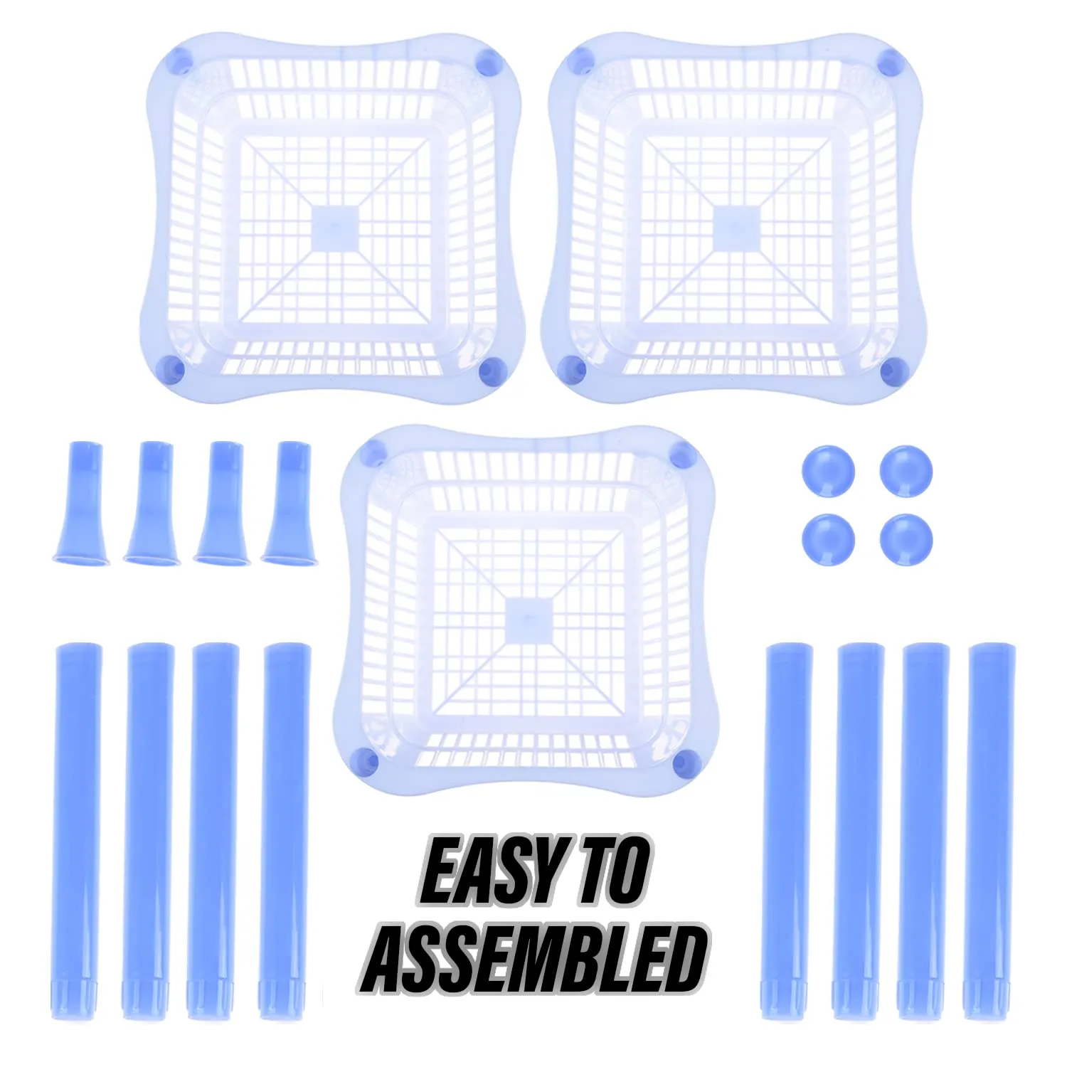 Kuber Industries Storage Basket | Plastic 3 Layer Square Storage Basket | Storage Rack for Kitchen | Multi-Layer Vegetable Rack | Fiesta Floor-Standing Rack | Sky Blue