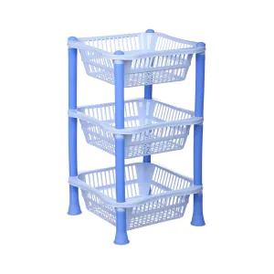 Kuber Industries Storage Basket | Plastic 3 Layer Square Storage Basket | Storage Rack for Kitchen | Multi-Layer Vegetable Rack | Fiesta Floor-Standing Rack | Sky Blue