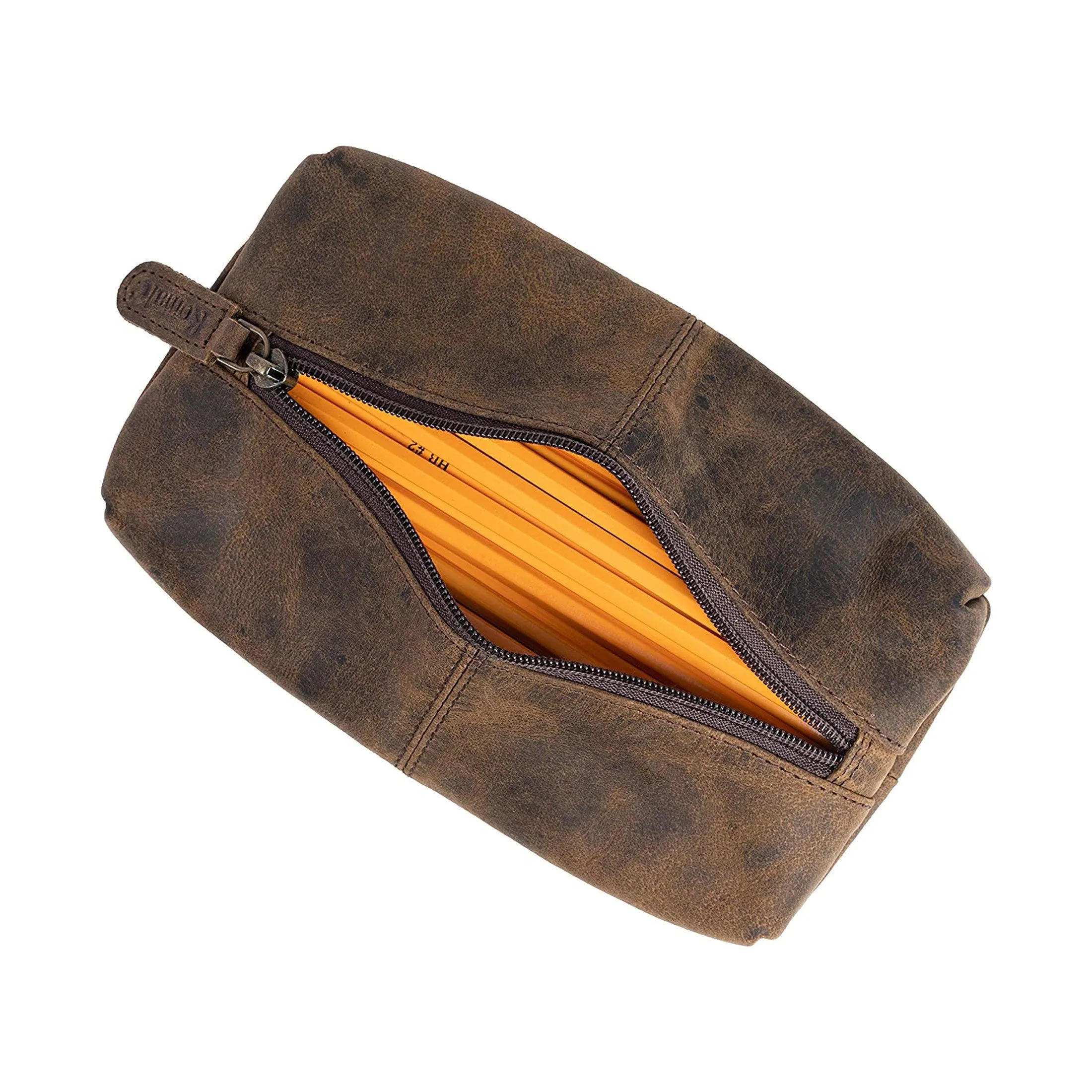 Leather Zip-Lock Cosmetic Makeup Pouch Bag Pen Pencil case