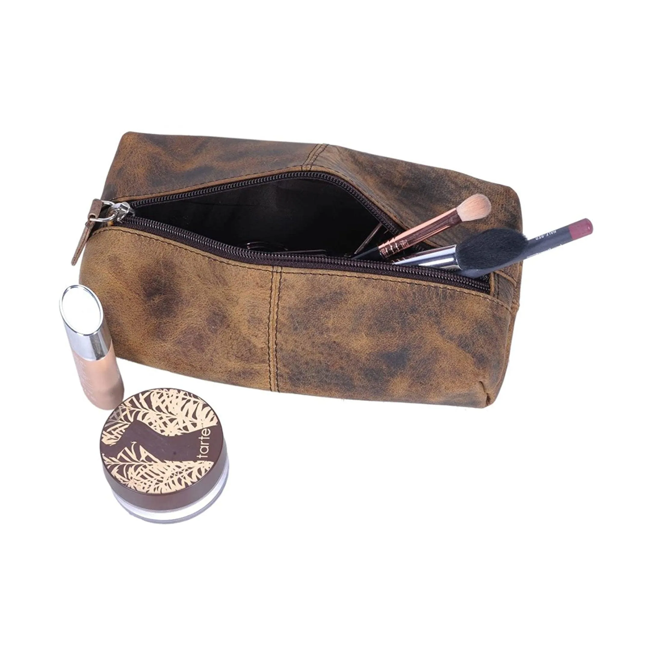 Leather Zip-Lock Cosmetic Makeup Pouch Bag Pen Pencil case