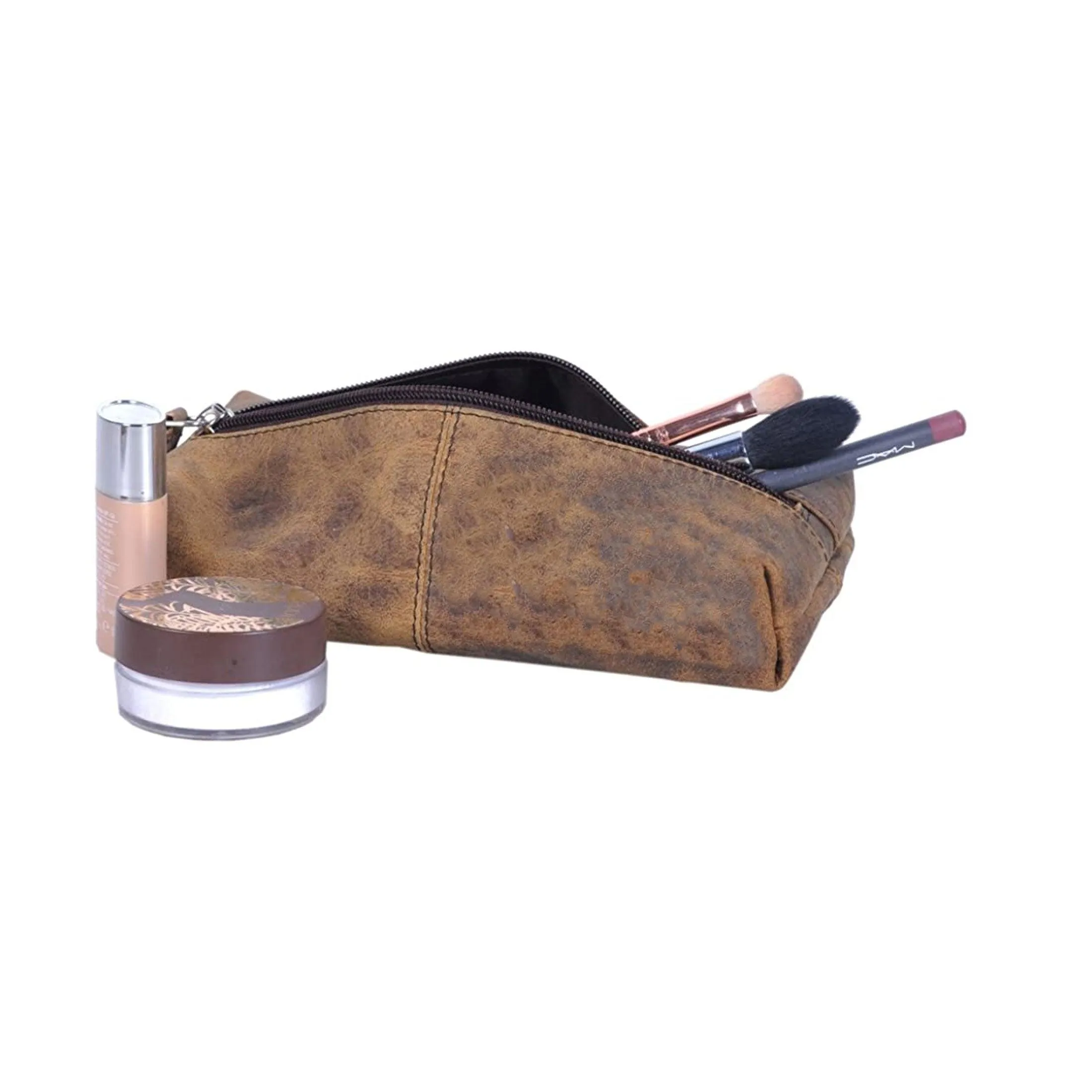 Leather Zip-Lock Cosmetic Makeup Pouch Bag Pen Pencil case