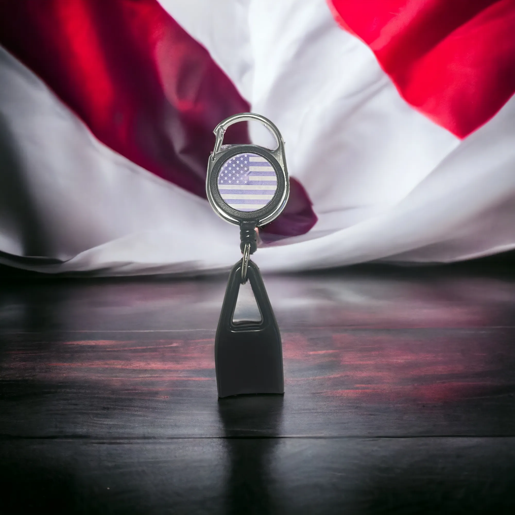 Lighter Leash Retractable Lighter Holder - Black American Flag - Standard Size