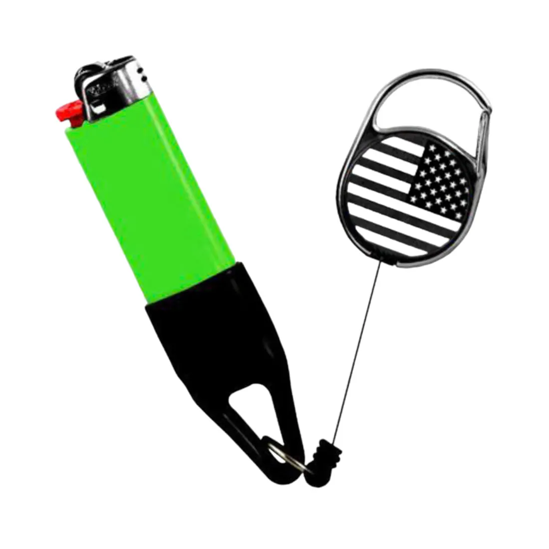 Lighter Leash Retractable Lighter Holder - Black American Flag - Standard Size