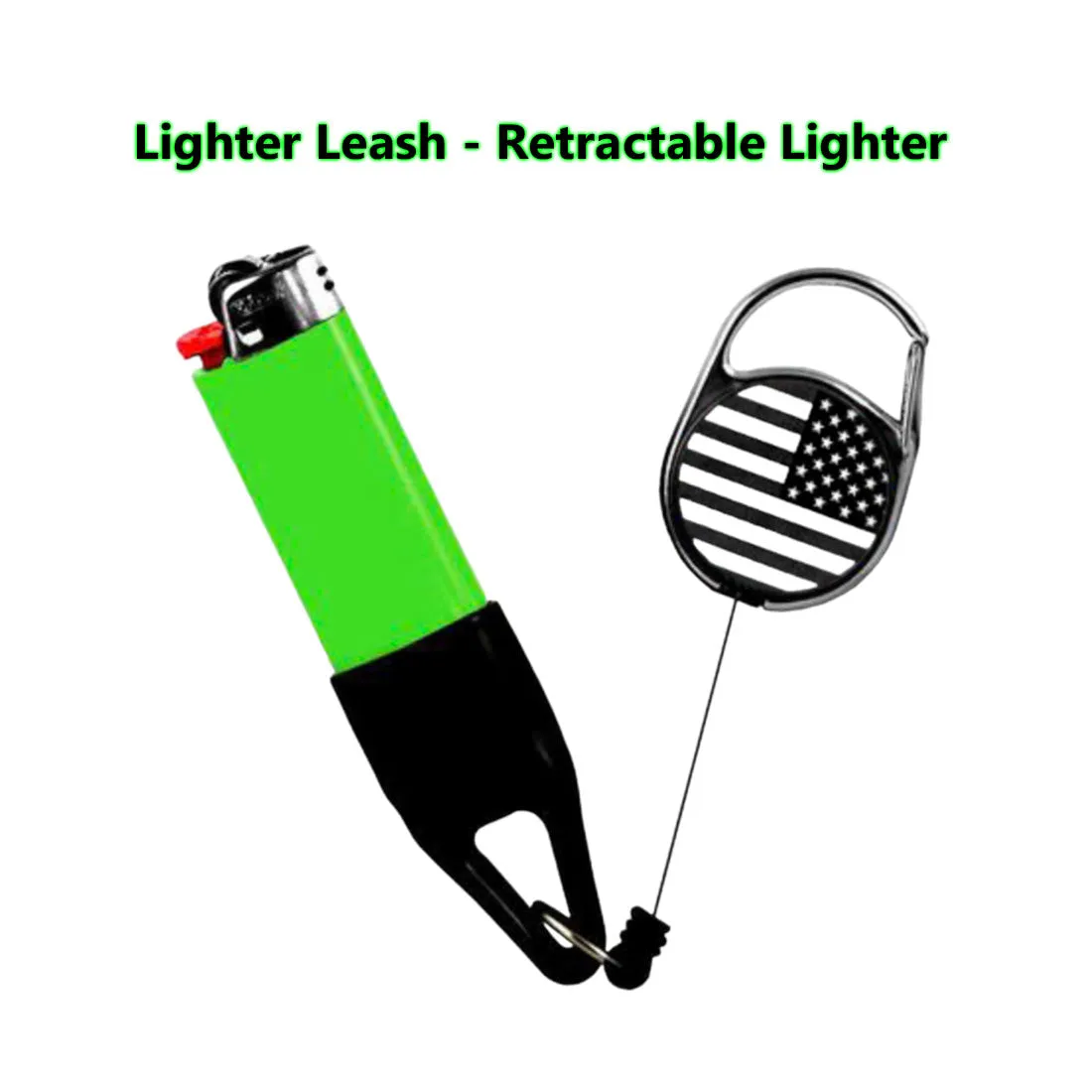 Lighter Leash Retractable Lighter Holder - Black American Flag - Standard Size