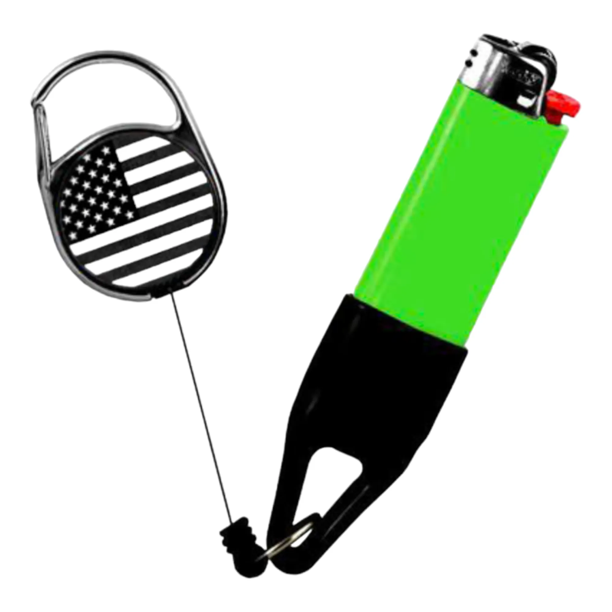 Lighter Leash Retractable Lighter Holder - Black American Flag - Standard Size