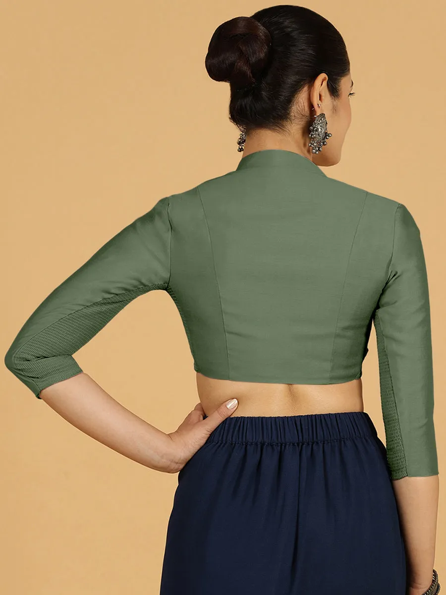 Maya x Rozaana | Three Quarter Sleeves Saree Blouse in Hunter Green
