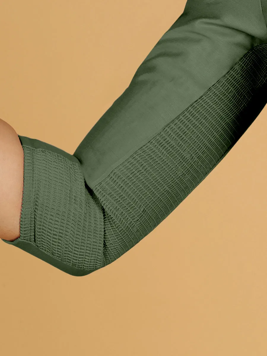 Maya x Rozaana | Three Quarter Sleeves Saree Blouse in Hunter Green