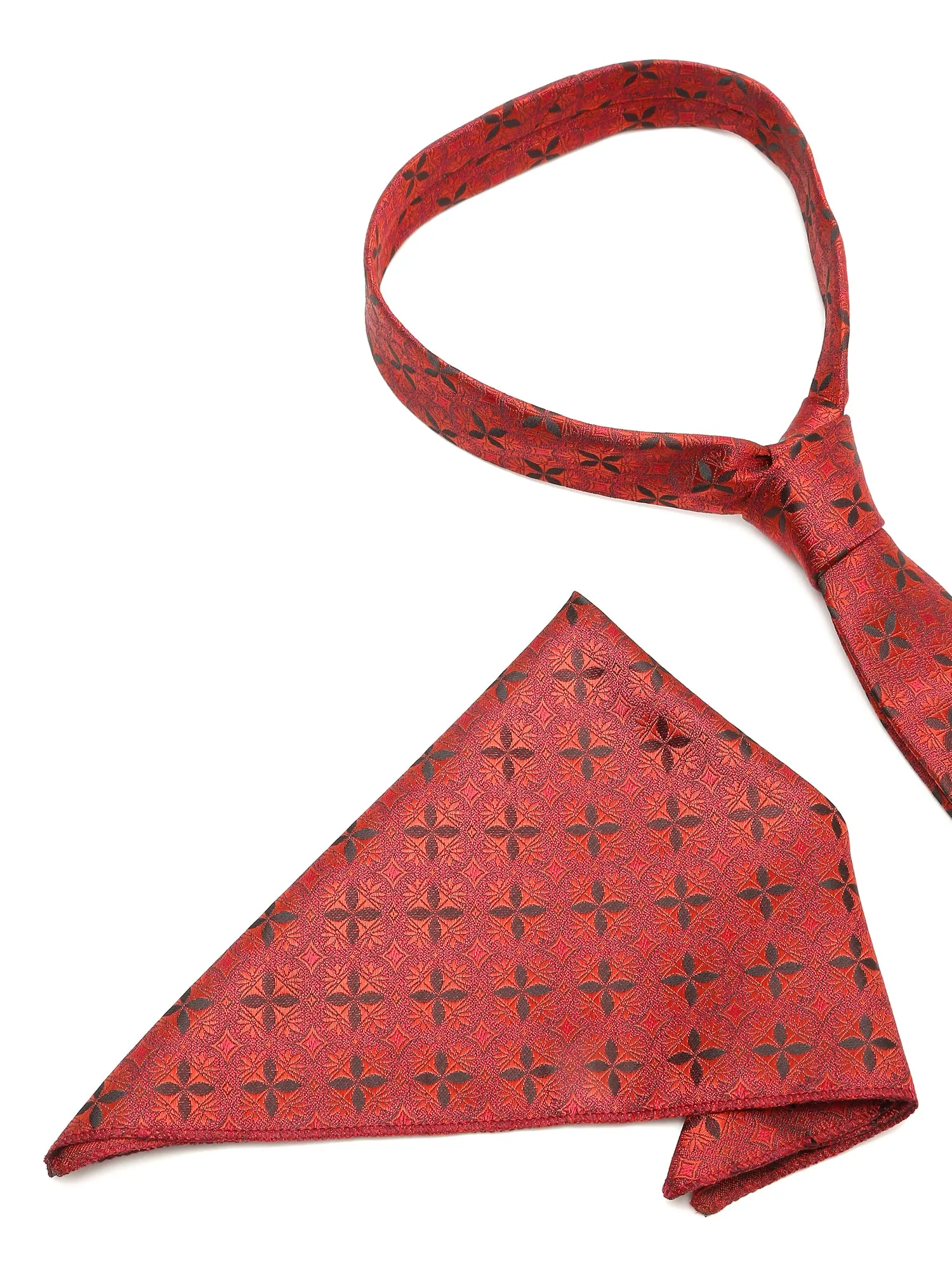 Men's Red Fashion Floral Pattern Tie Set