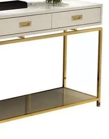 Modern White Rectangular Console Table with Storage Drawers - Space Saving Design