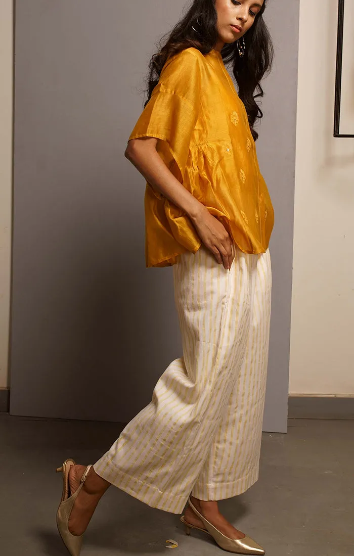 Mustard Chanderi Kedia Top with Pants