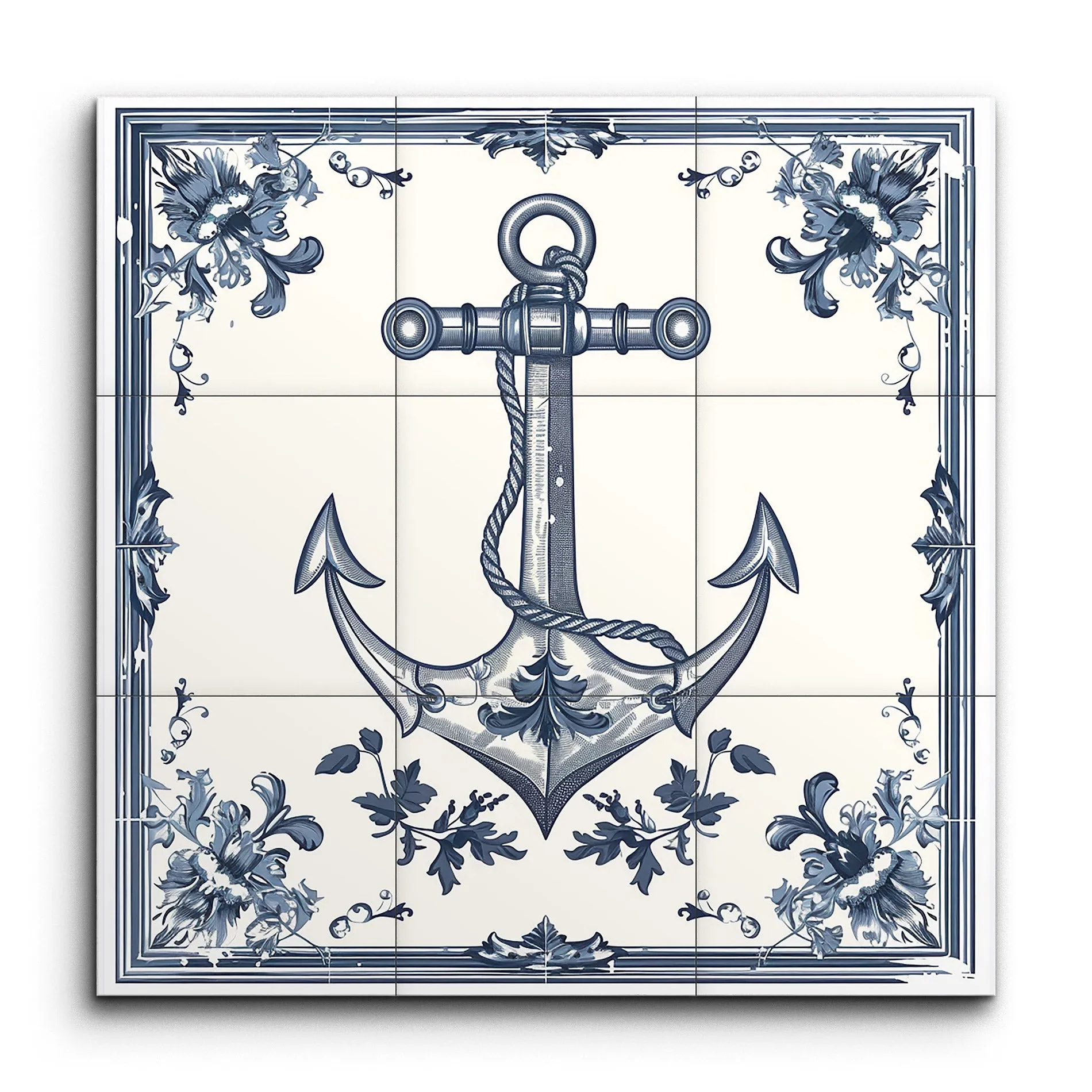 Nautical Elegance: Blue Anchor & Floral Harmony