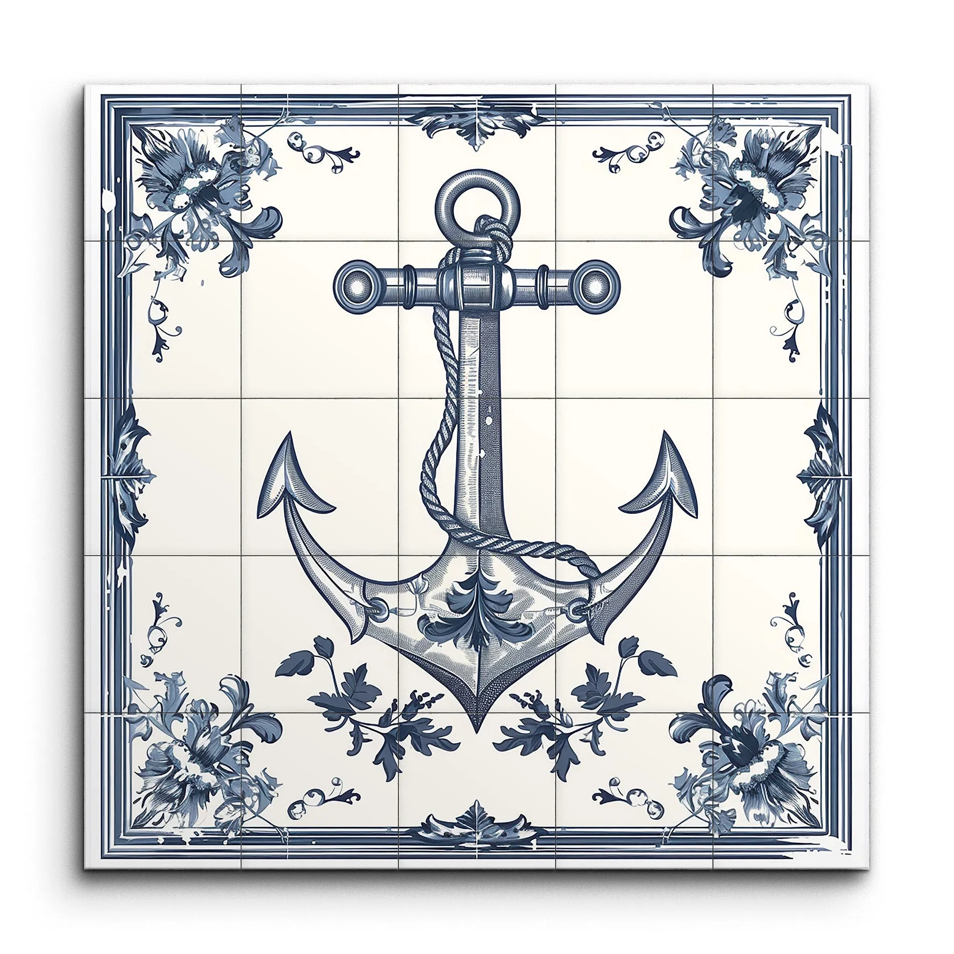 Nautical Elegance: Blue Anchor & Floral Harmony