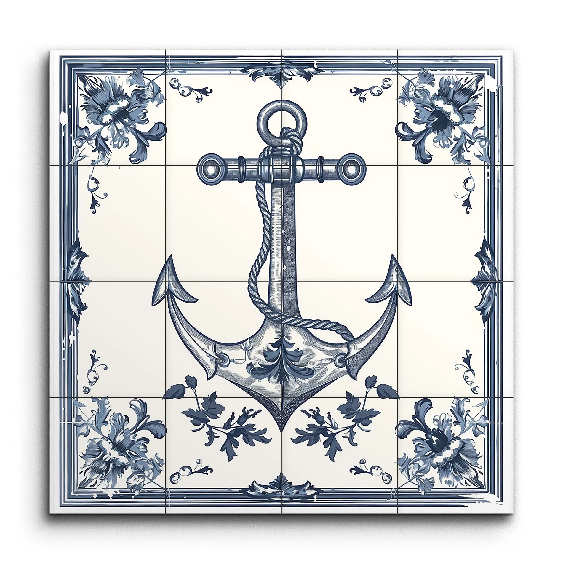 Nautical Elegance: Blue Anchor & Floral Harmony