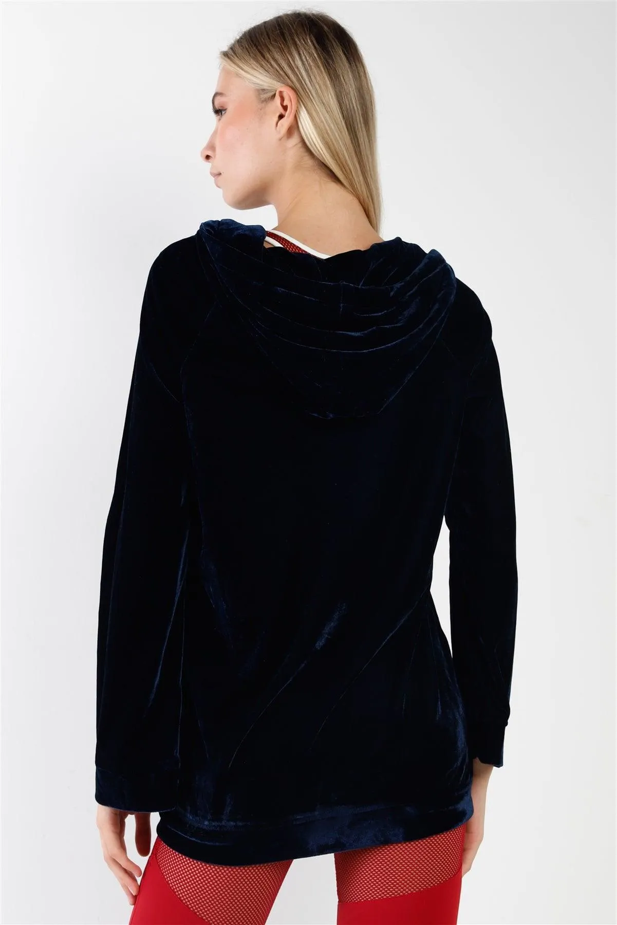 Navy Velvet Graphic Letters Zip Up Hoodie Sweatshirt /3-2-1